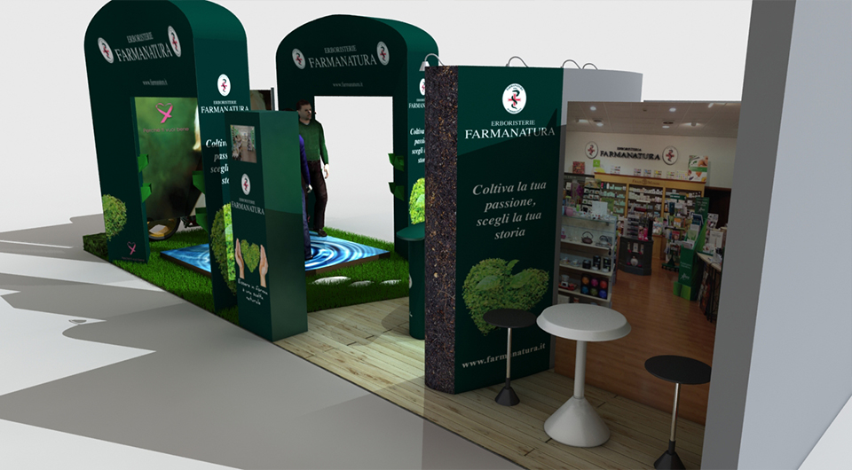 Progettazione e Rendering 3d Stand Aziendale Farmanatura