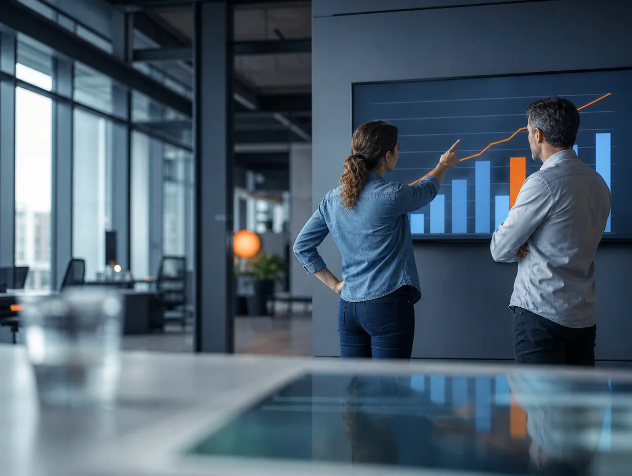Due persone guardano l'andamento dei contatti su uno schermo