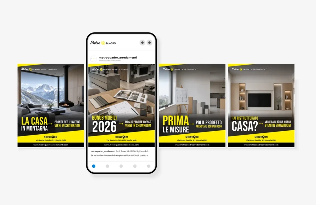 Post social realizzati per Metroquadro Arredamenti
