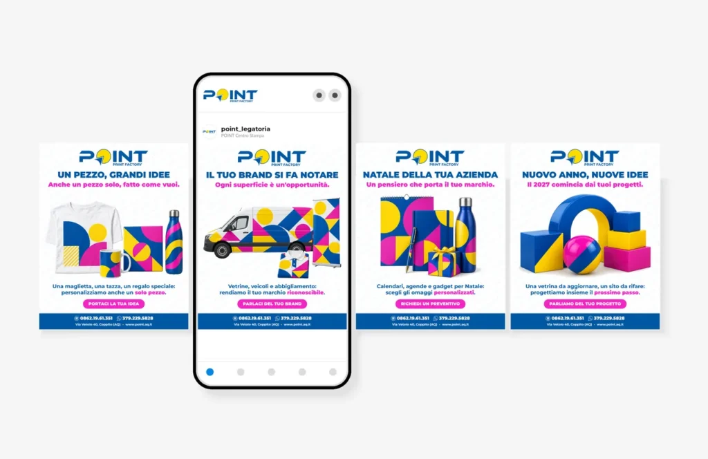 Post social realizzati per POINT Centro Stampa